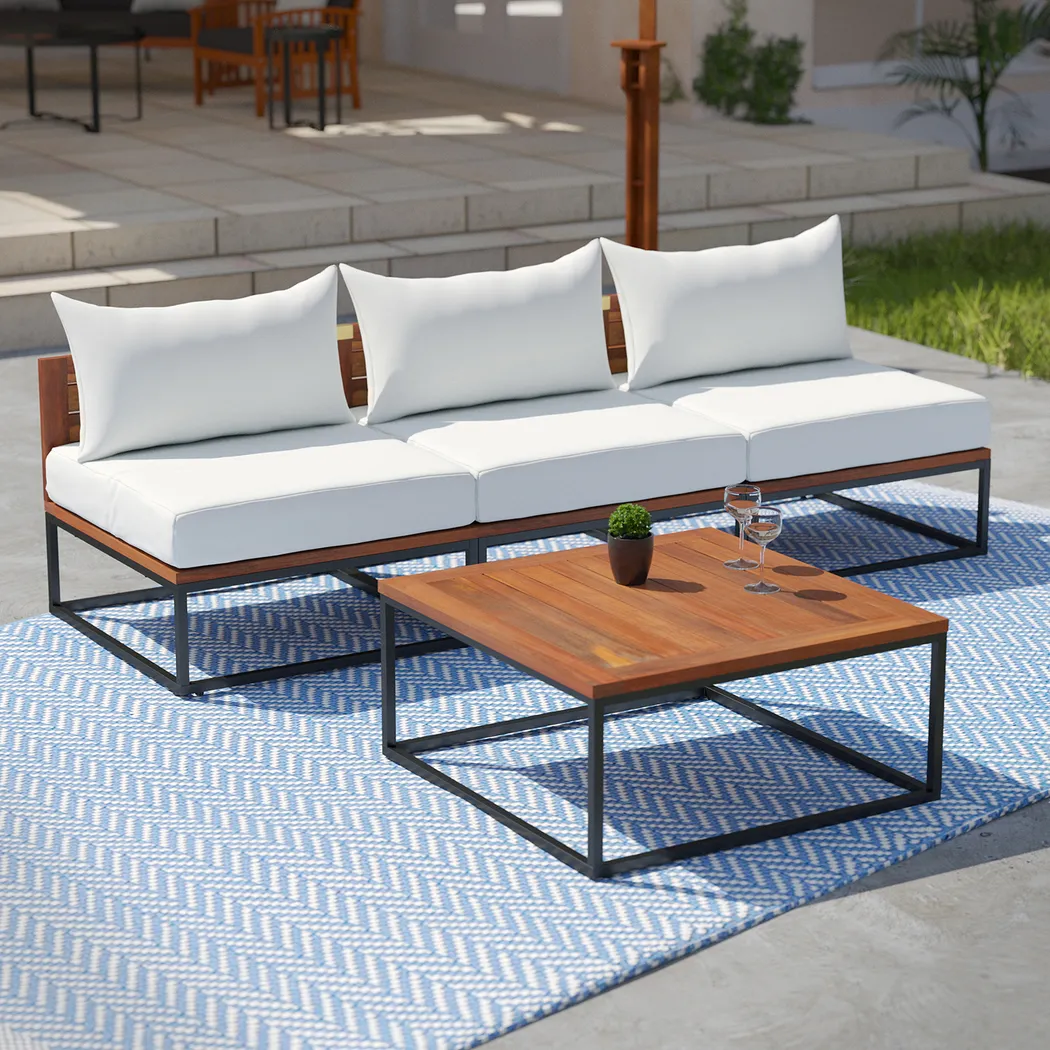 Outdoor Laverne Modular White Sofa and Cocktail Table, Set of 2 - Thumbnail - Image 2
