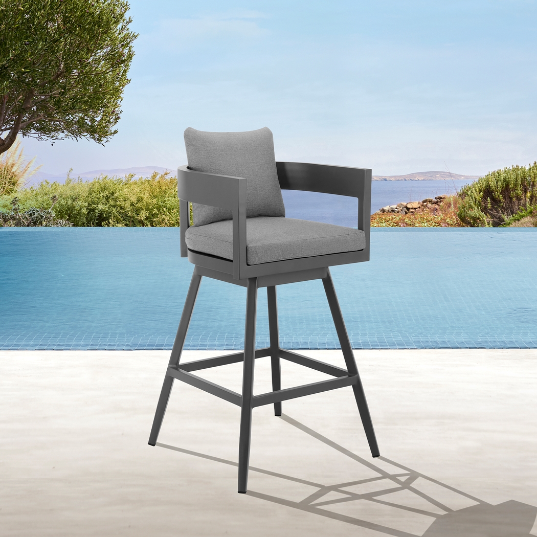 Outdoor Leeton Gray Swivel Barstool - Thumbnail - Image 2