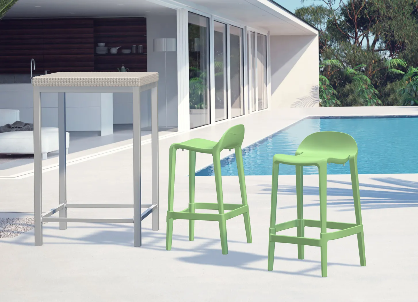 Outdoor Lulia Green Counter Stool, Set of 2 - Thumbnail - Image 2