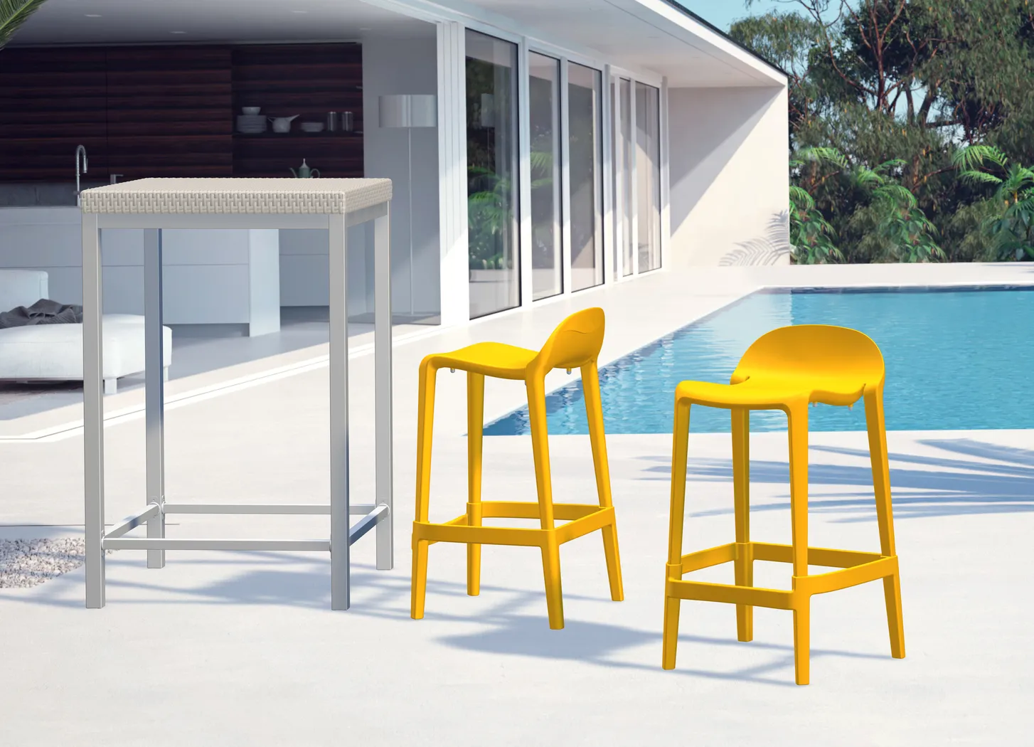 Outdoor Lulia Orange Counter Stool, Set of 2 - Thumbnail - Image 2