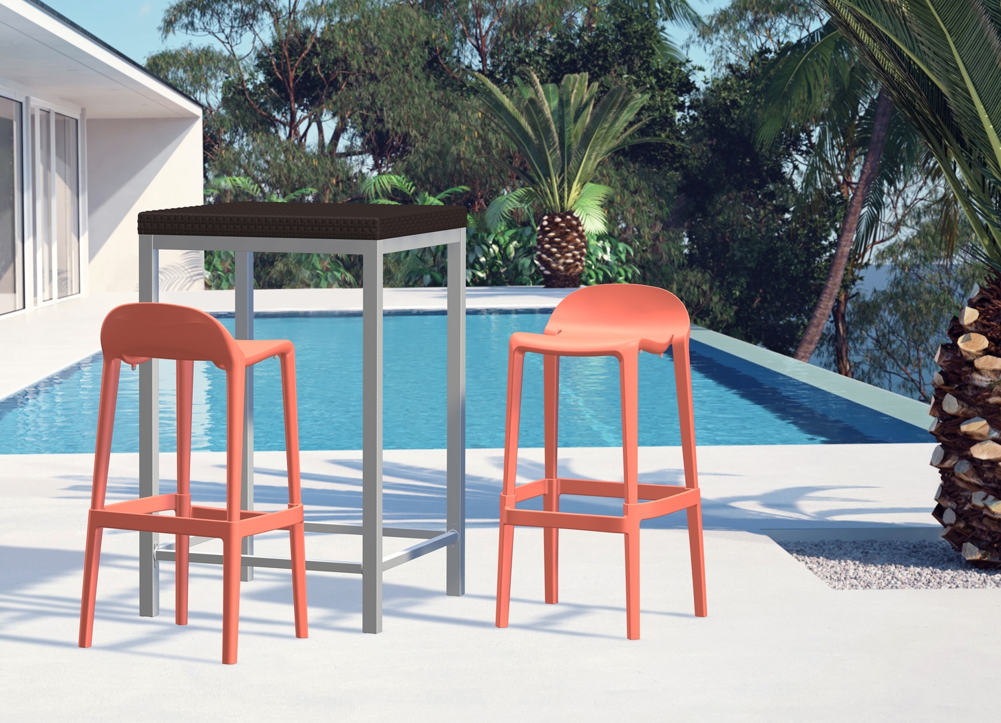 Outdoor Lulia Salmon Barstool, Set of 2 - Thumbnail - Image 2