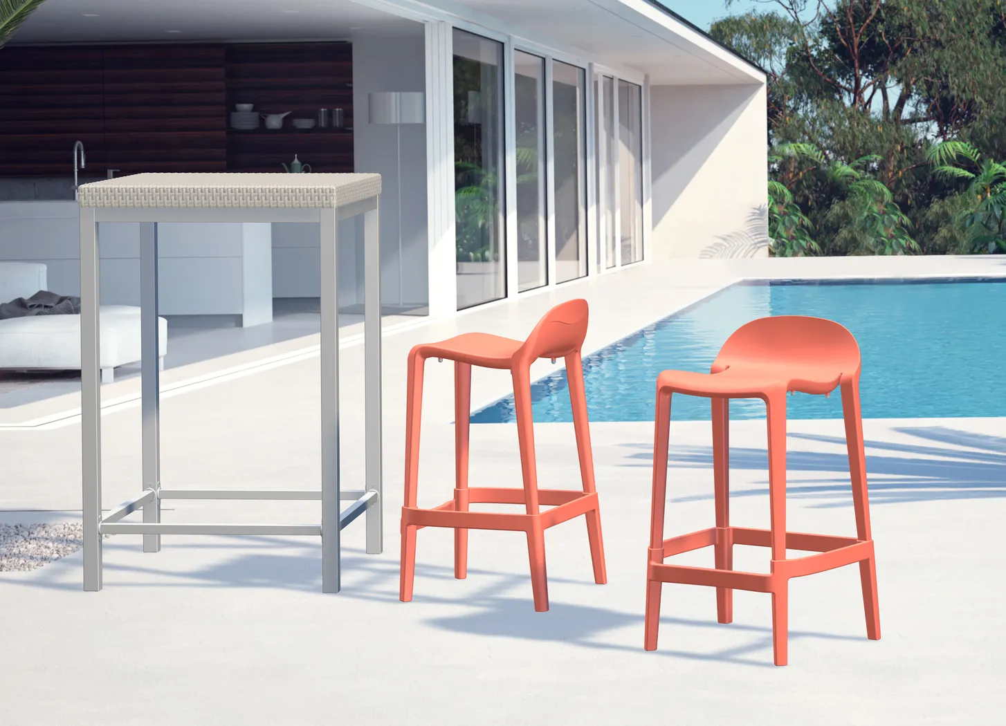 Outdoor Lulia Salmon Counter Stool, Set of 2 - Thumbnail - Image 2