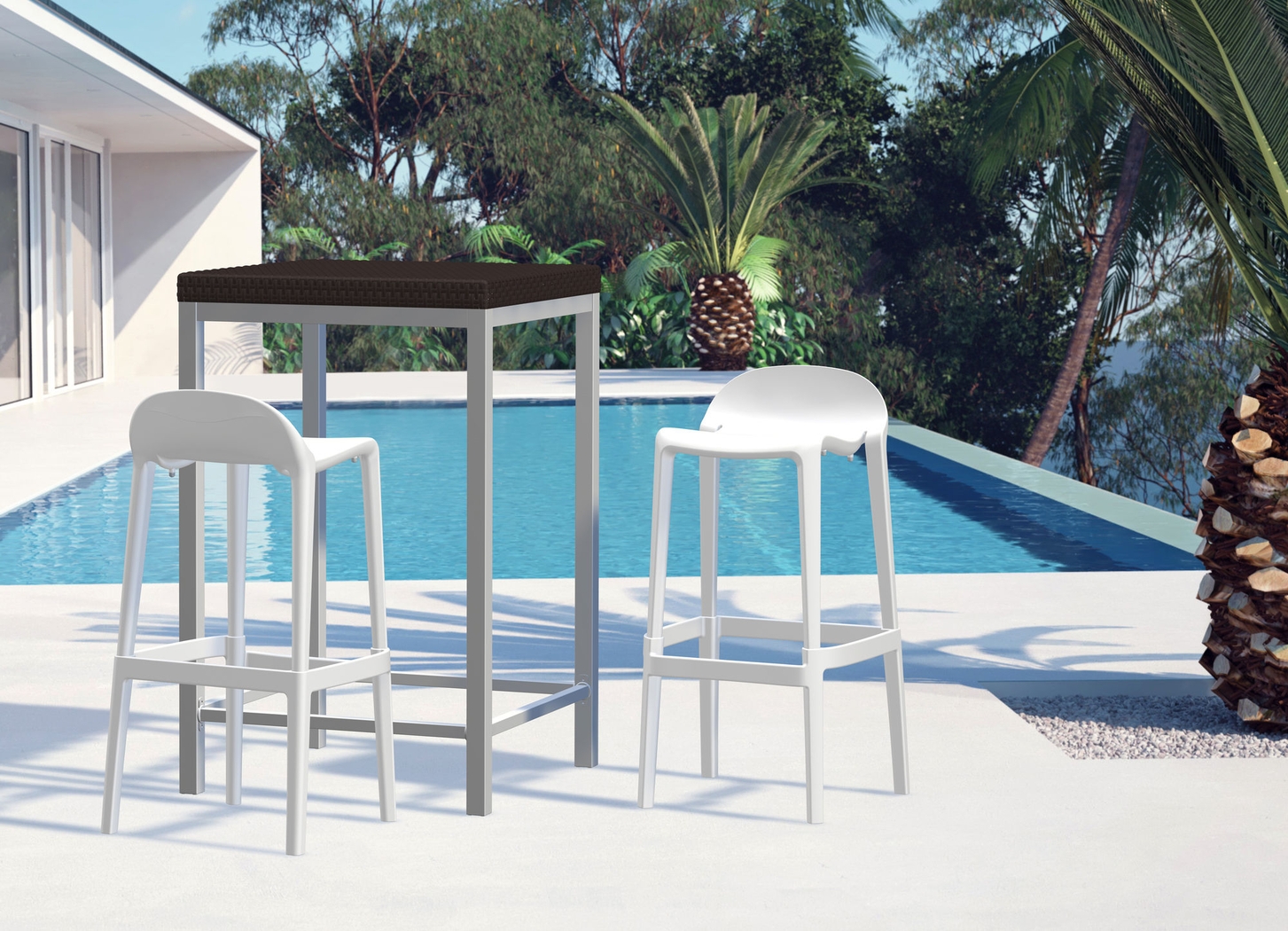 Outdoor Lulia White Barstool, Set of 2 - Thumbnail - Image 2