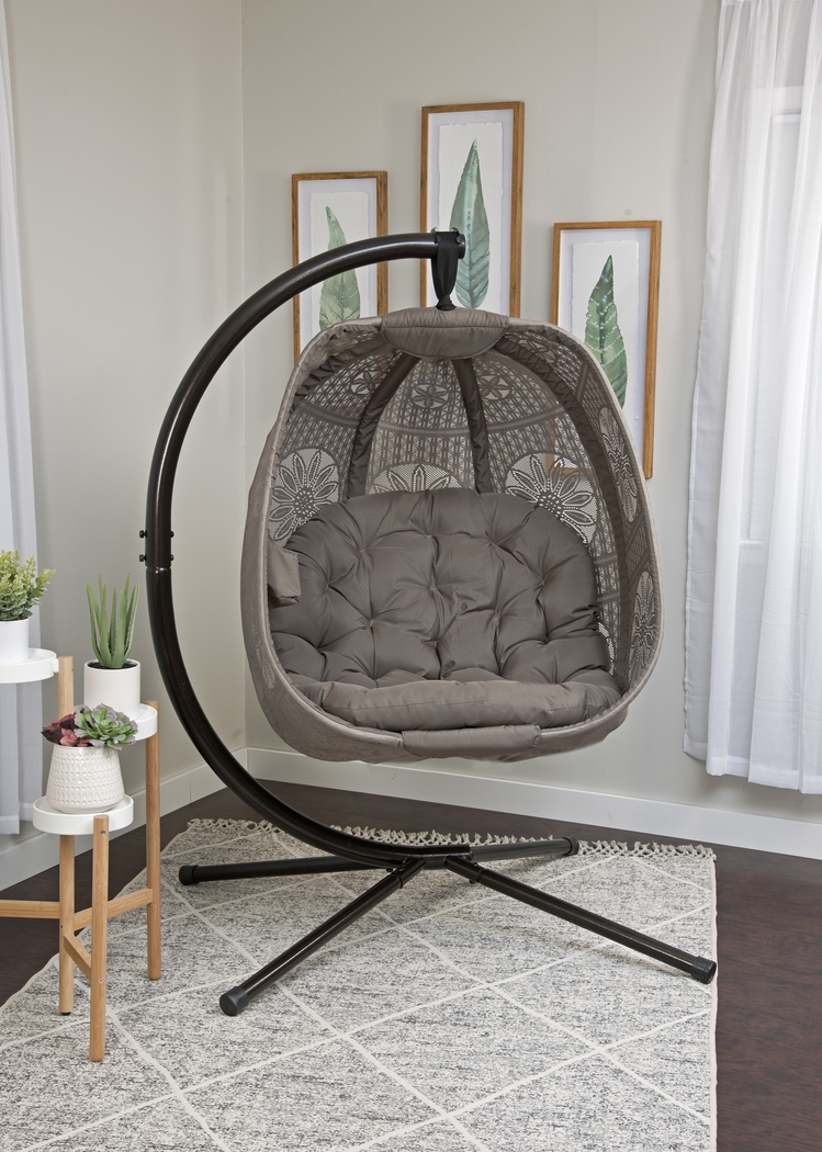 Outdoor Maquel Beige Hanging Egg Chair - Thumbnail - Image 2