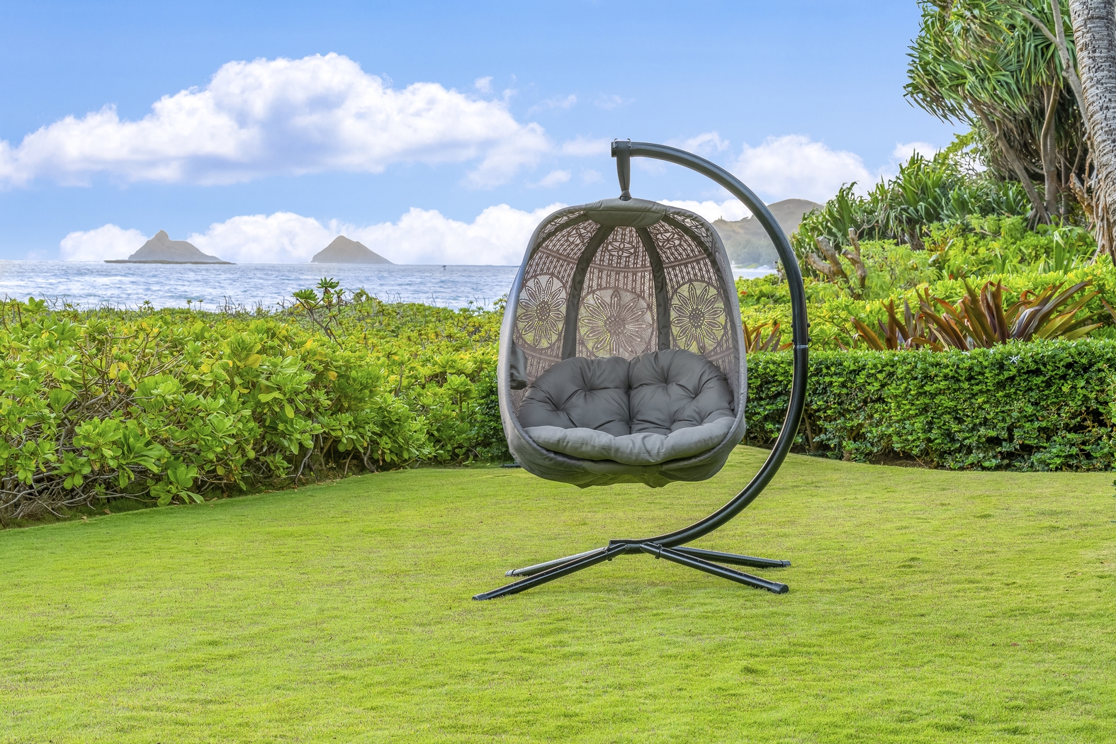 Outdoor Maquel Beige Hanging Egg Chair - Thumbnail - Image 13