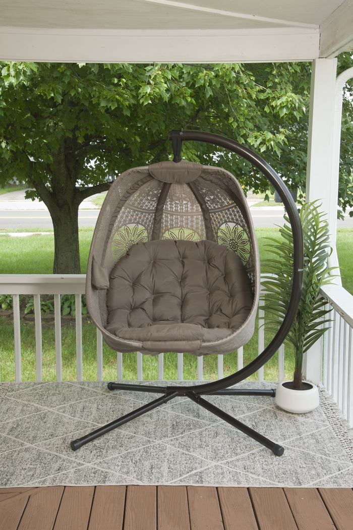 Outdoor Maquel Beige Hanging Egg Chair - Thumbnail - Image 7