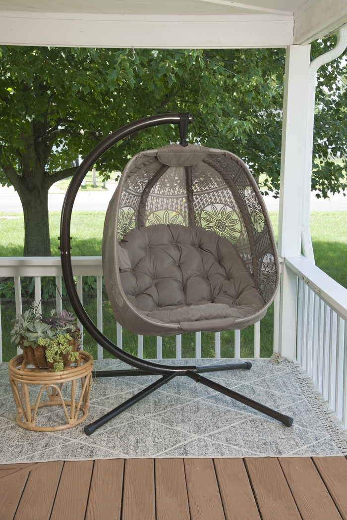 Outdoor Maquel Beige Hanging Egg Chair - Thumbnail - Image 8