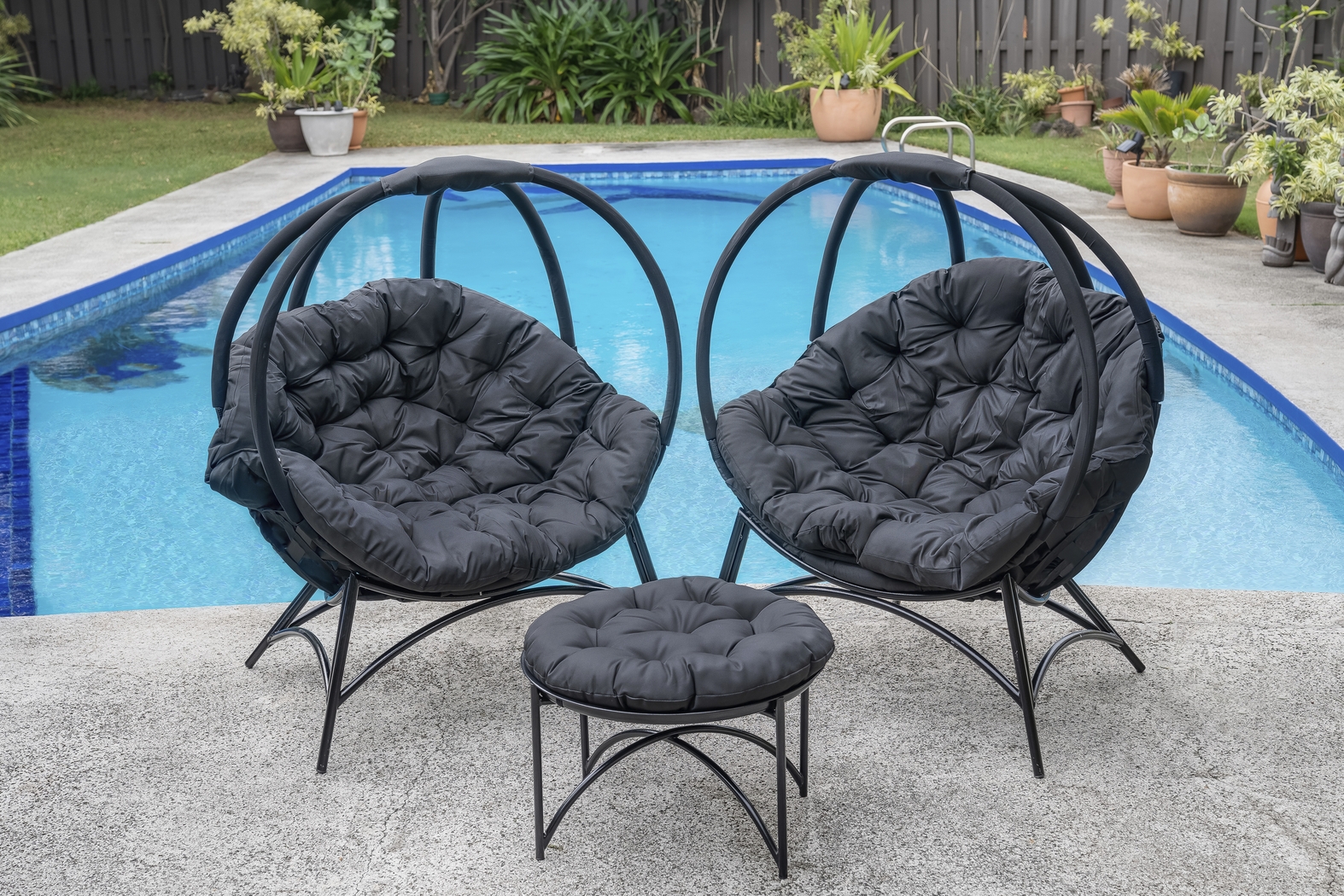 Outdoor Martim Black Conversation Set, Set of 3 - Thumbnail - Image 3