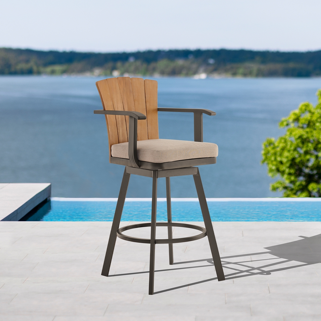Outdoor Sallodge Brown Swivel Barstool - Thumbnail - Image 2