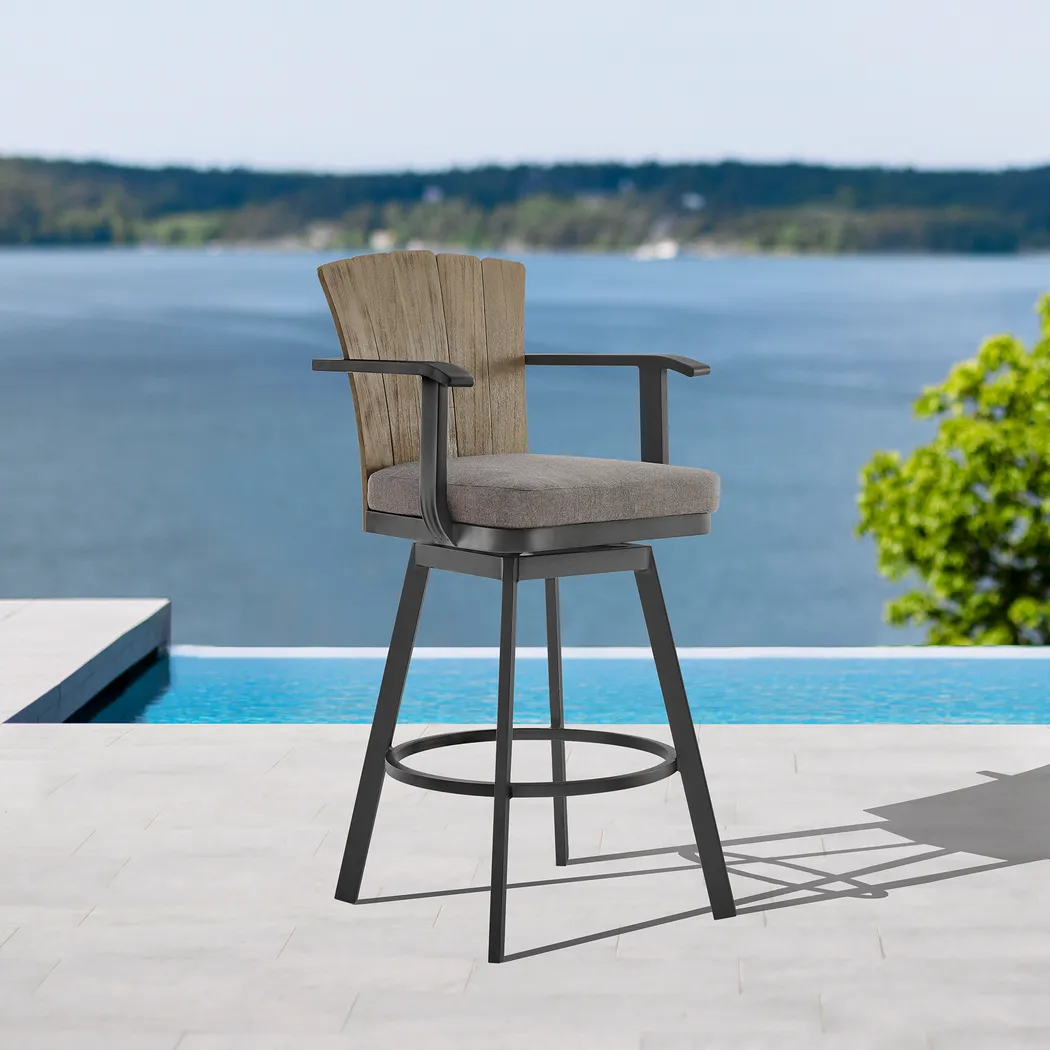 Outdoor Sallodge Charcoal Swivel Barstool - Thumbnail - Image 2