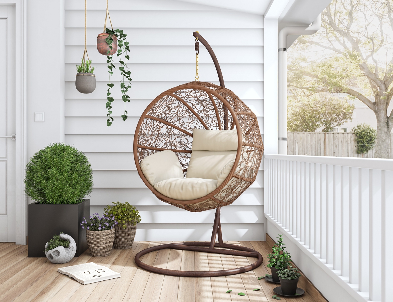 Outdoor Seahorn Cream Hanging Chair - Thumbnail - Image 2