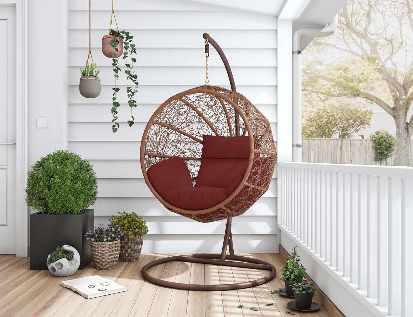 Outdoor Seahorn Red Hanging Chair - Thumbnail - Image 2
