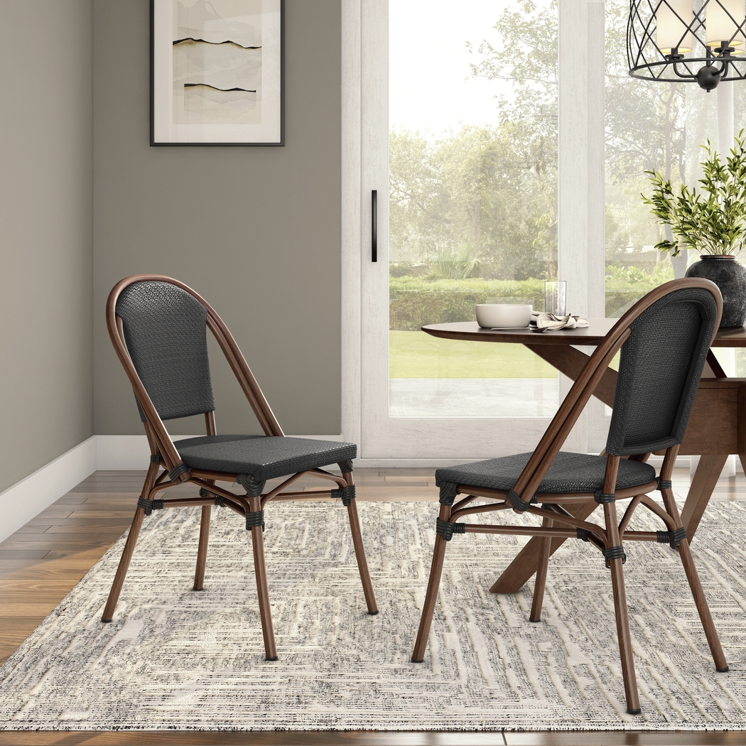 Outdoor Villepigue Black Side Chair, Set of 2 - Thumbnail - Image 2