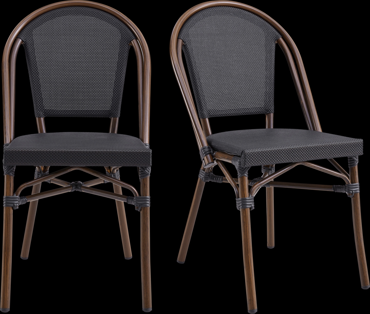 Outdoor Villepigue Black Side Chair, Set of 2 - Thumbnail - Image 1