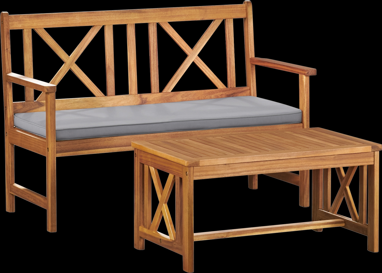 Outdoor Voelker Brown Bench and Cocktail Table Set - Thumbnail - Image 1