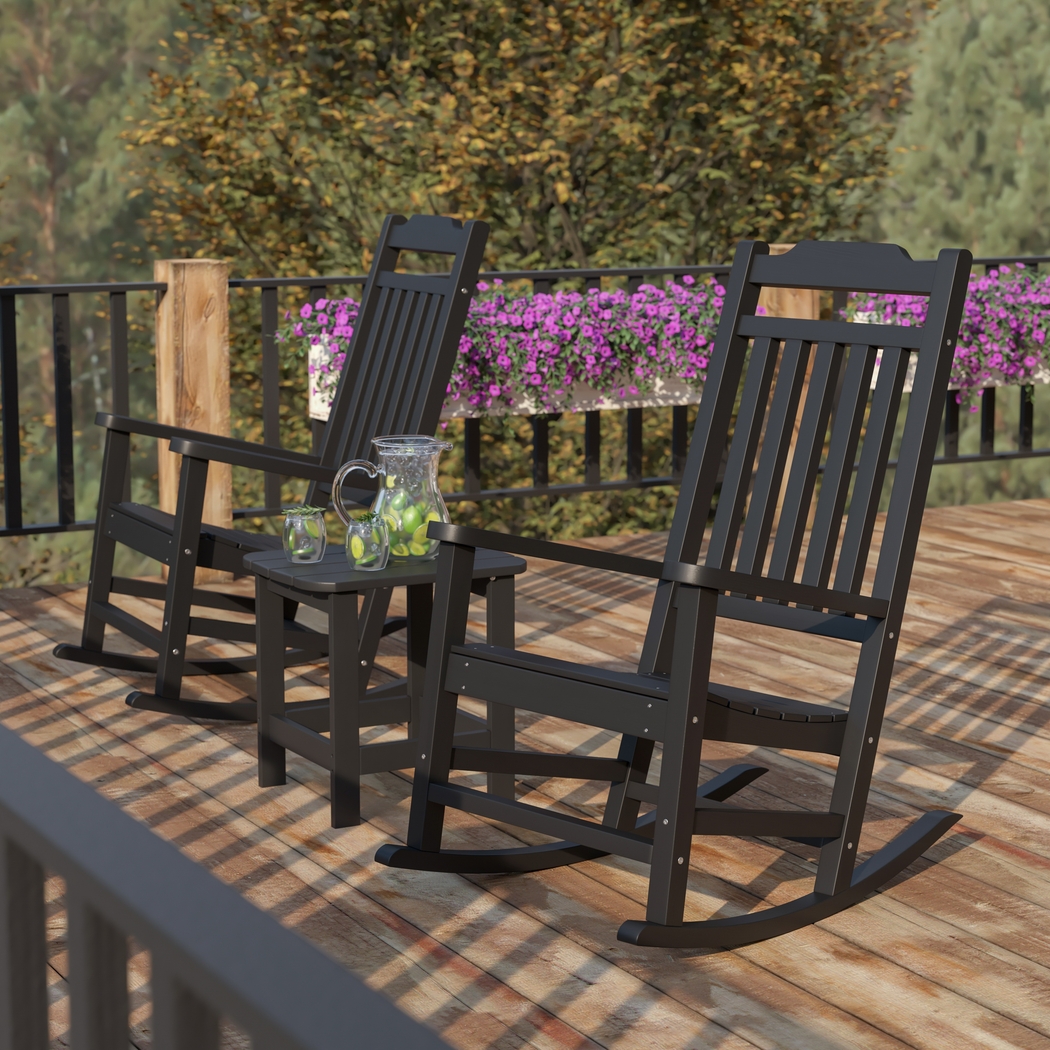 Outdoor Winnie Elle Black Rocking Chairs and Accent Table - Thumbnail - Image 6