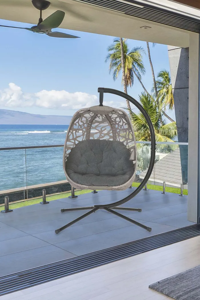 Outdoor Wolframe Beige Hanging Chair - Thumbnail - Image 8