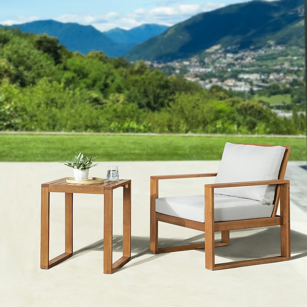 Outdoor Woodlen Brown Dining Chair and Cocktail Table Set - Thumbnail - Image 2