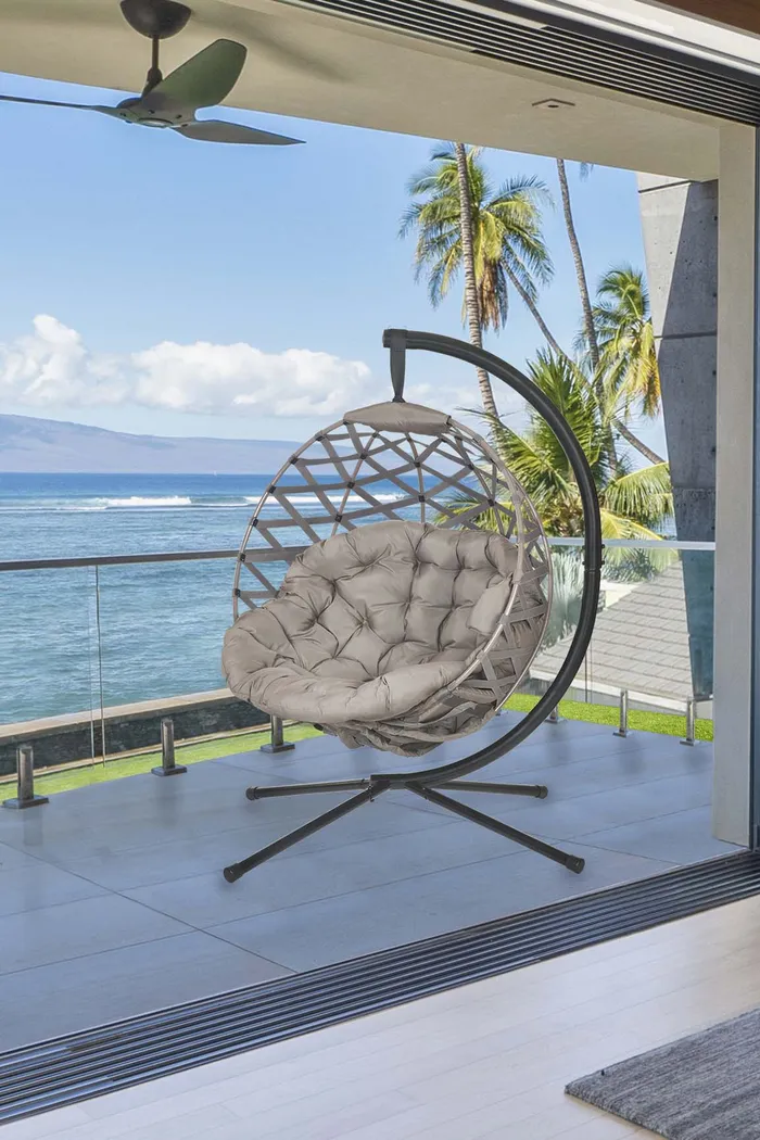 Outdoor Zabolio Beige Loveseat Outdoor Wynnmeadow Beige Hanging Chair - Thumbnail - Image 5