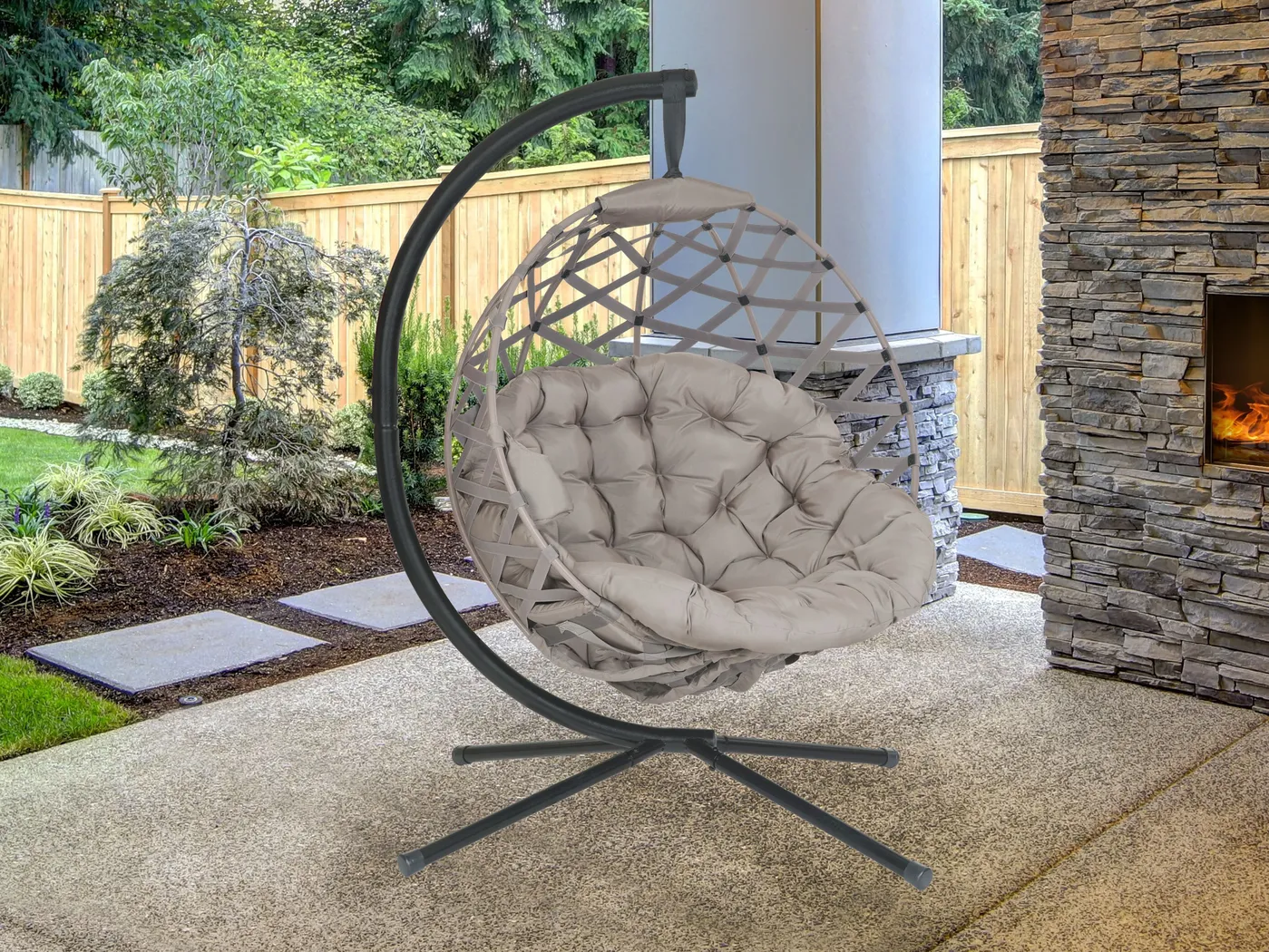 Outdoor Zabolio Beige Loveseat Outdoor Wynnmeadow Beige Hanging Chair - Thumbnail - Image 7