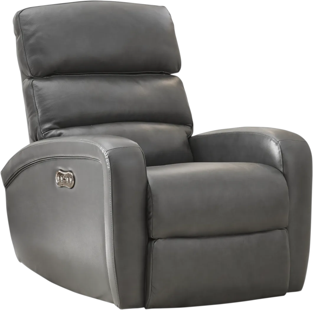 Overtown Gunmetal Leather Dual Power Recliner - Thumbnail - Image 1