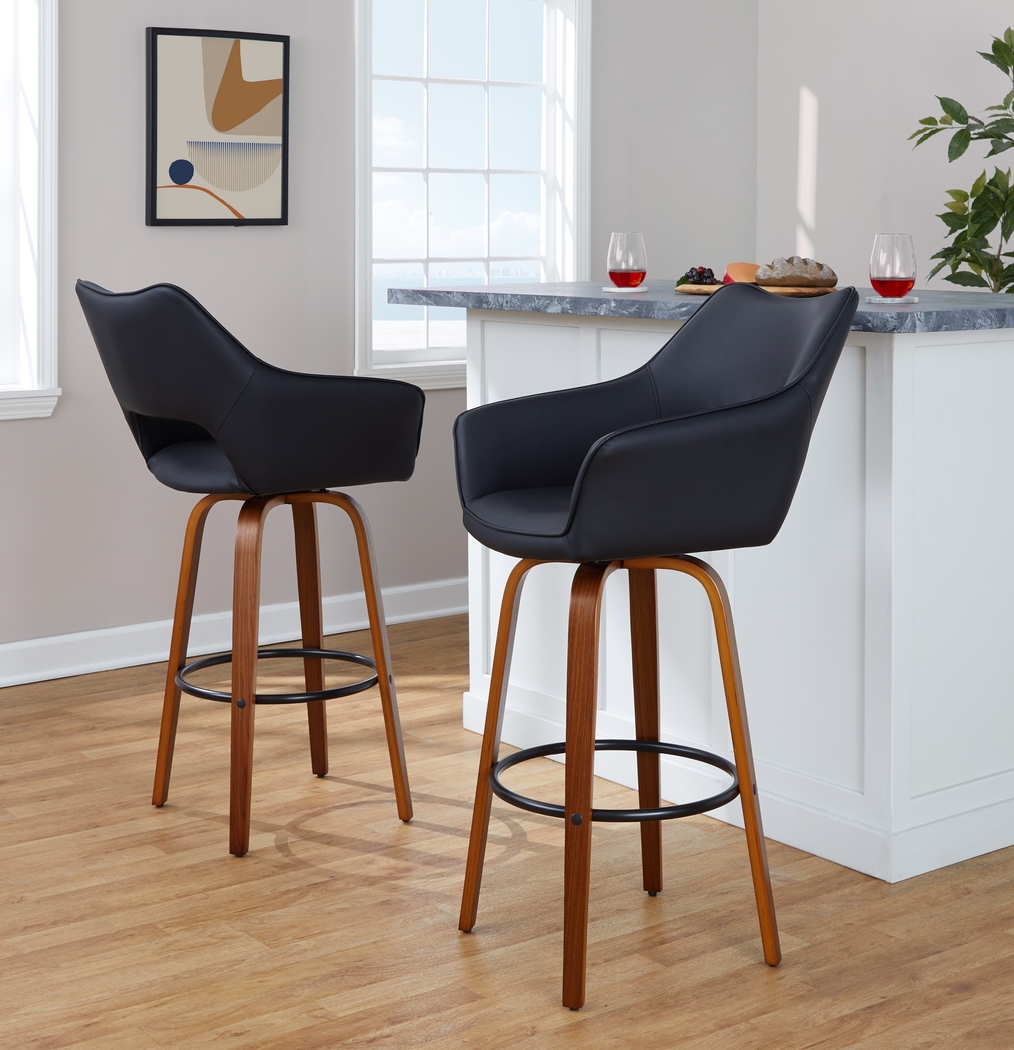 Ovur IV Black Swivel Barstool, Set of 2 - Thumbnail - Image 2