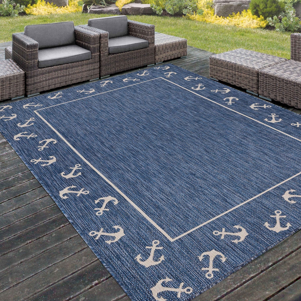 Oyufi Blue 7'6 x 9'5 Indoor/Outdoor Rug - Thumbnail - Image 2