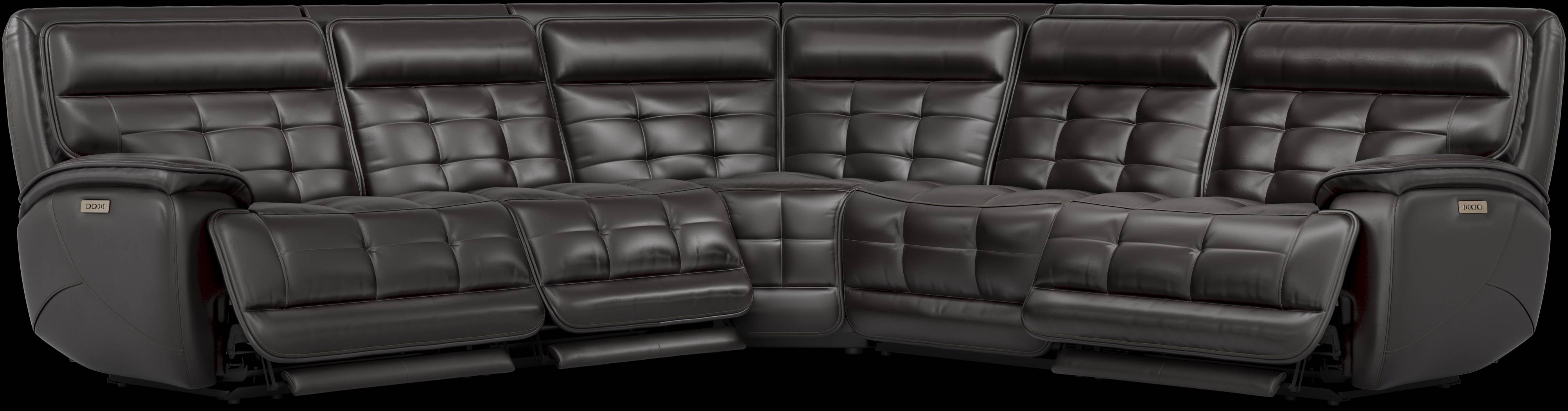 Pacific Heights Black Cherry Leather 5 Pc Dual Power Reclining Sectional - Thumbnail - Image 1