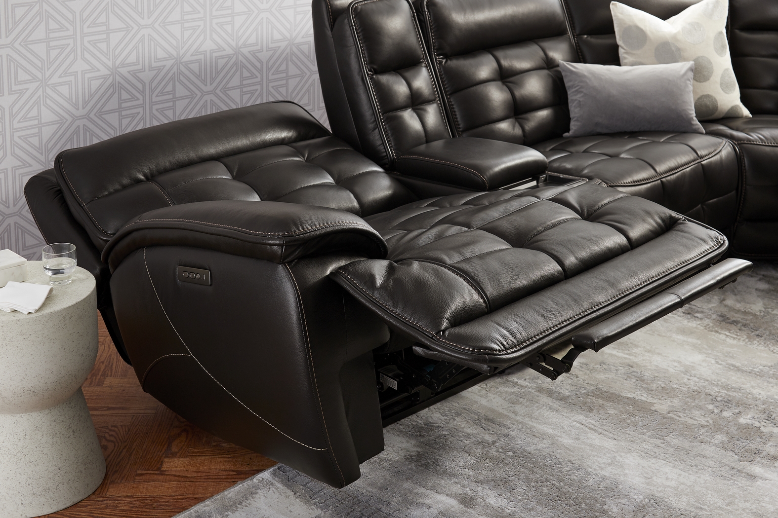 Pacific Heights Black Cherry Leather 7 Pc Dual Power Reclining Sectional Living Room - Thumbnail - Image 6