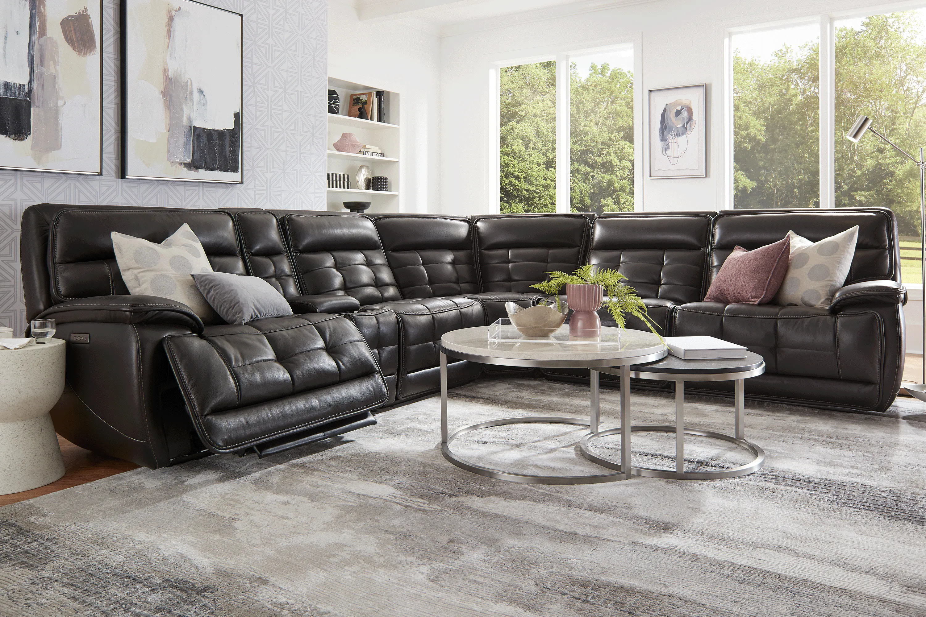 Pacific Heights Black Cherry Leather 6 Pc Dual Power Reclining Sectional - Thumbnail - Image 2