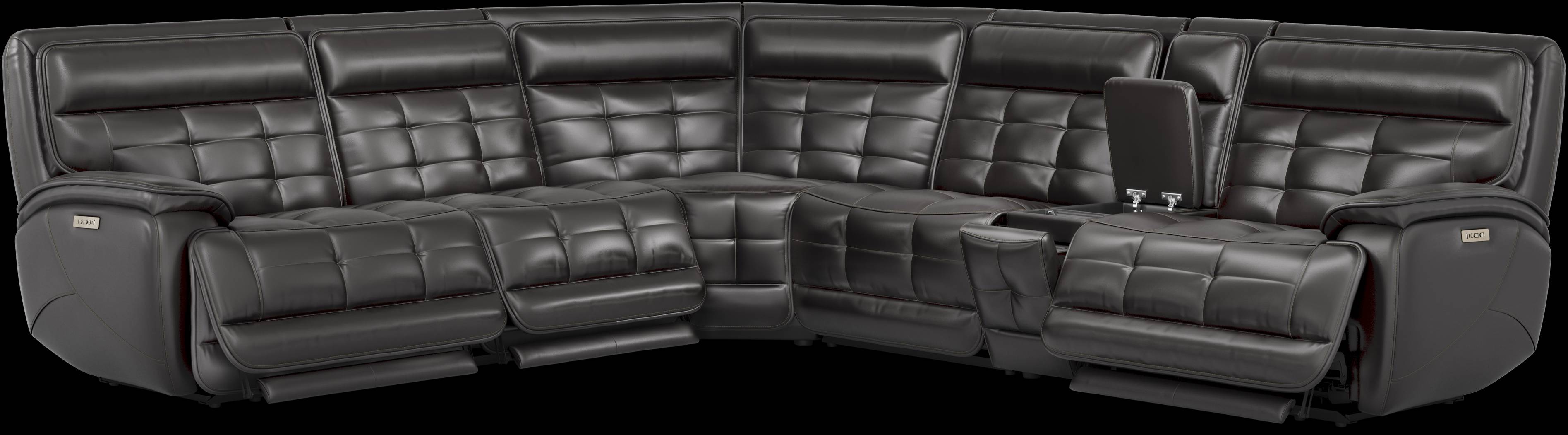 Pacific Heights Black Cherry Leather 7 Pc Dual Power Reclining Sectional Living Room - Thumbnail - Image 2