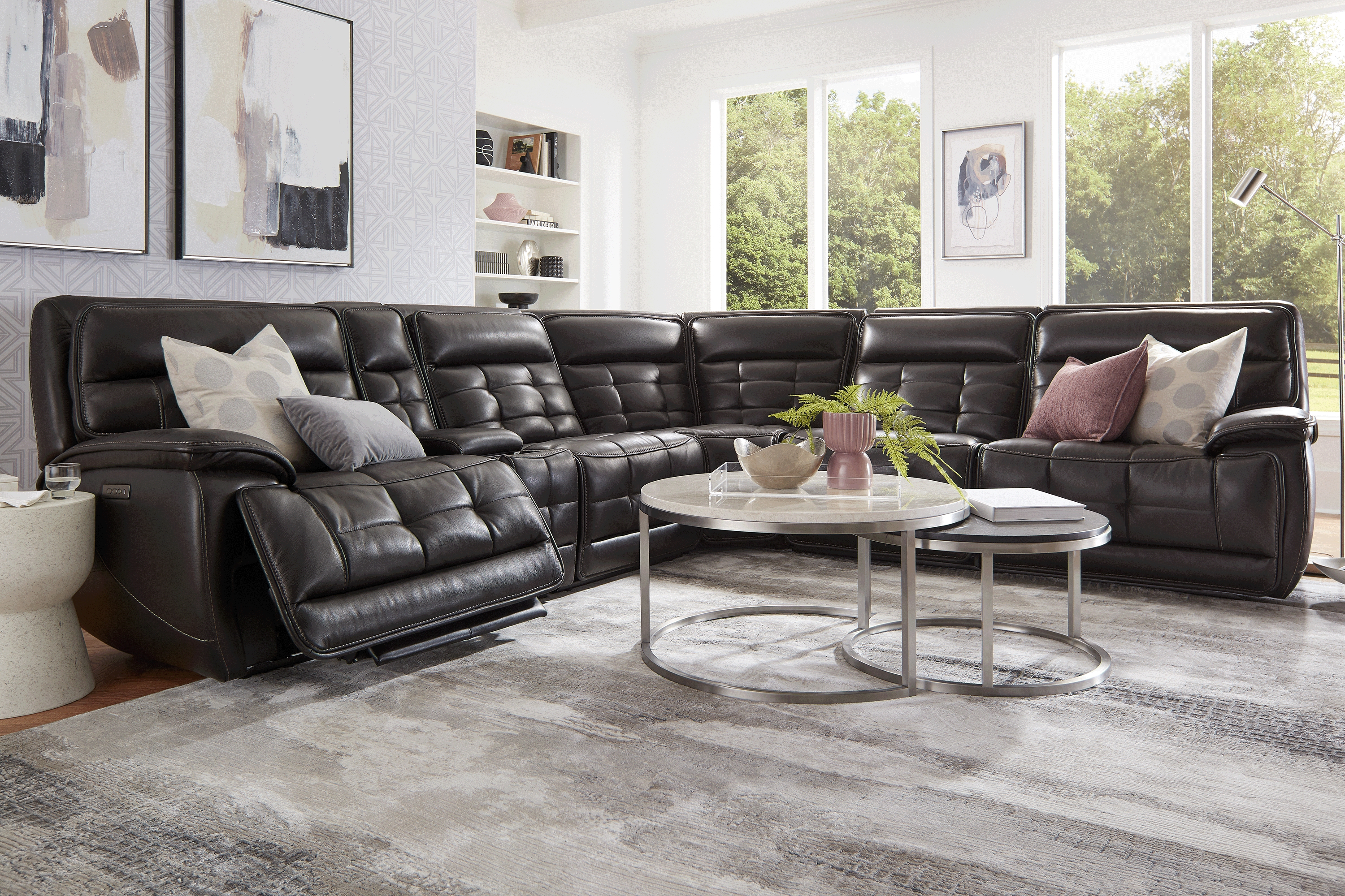 Pacific Heights Black Cherry Leather 7 Pc Dual Power Reclining Sectional Living Room - Thumbnail - Image 1
