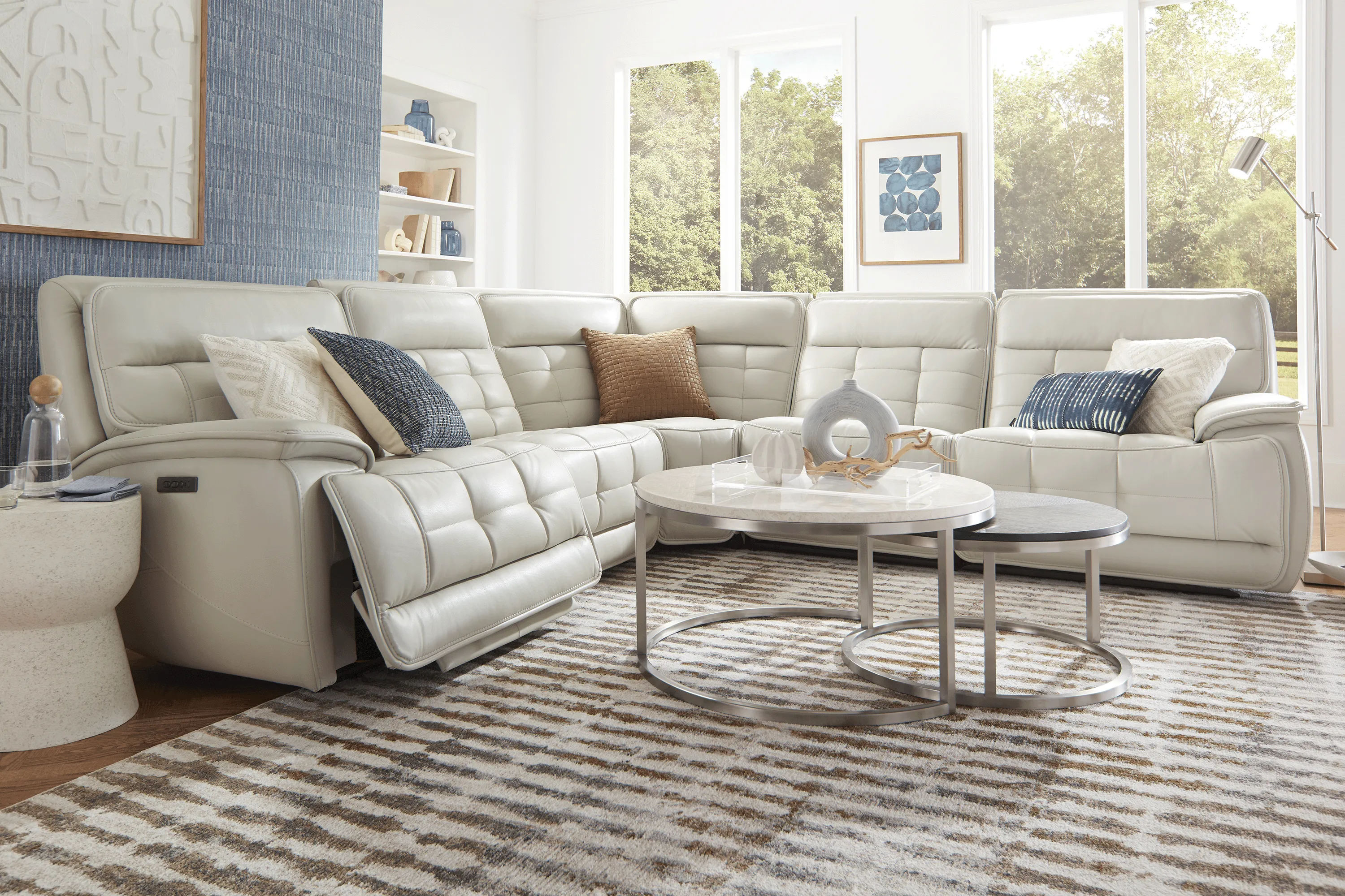 Pacific Heights Light Gray Leather 8 Pc Dual Power Reclining Sectional Living Room - Image 1
