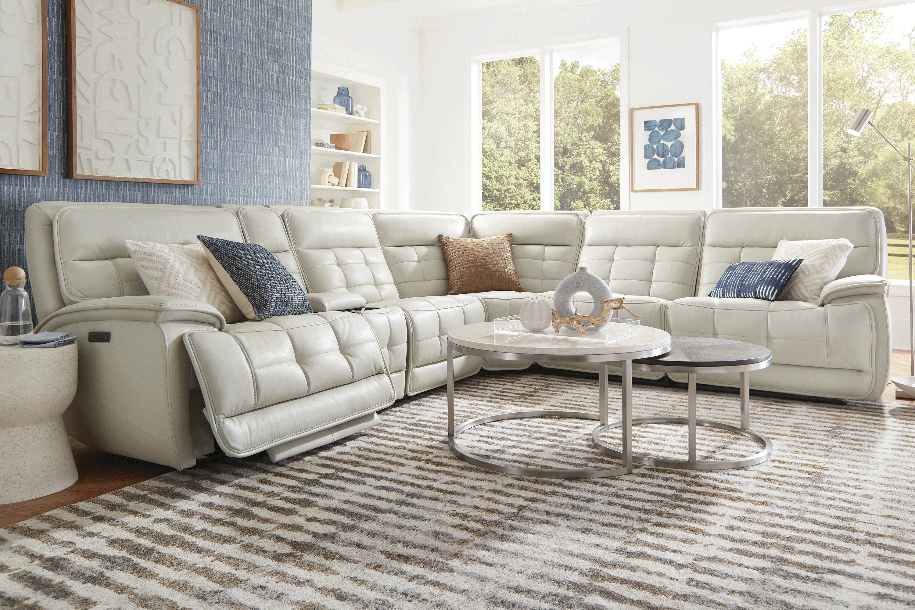Pacific Heights Light Gray Leather 9 Pc Dual Power Reclining Sectional Living Room - Thumbnail - Image 1