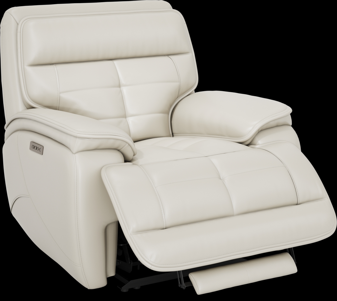 Pacific Heights Light Gray Leather Dual Power Recliner - Thumbnail - Image 1