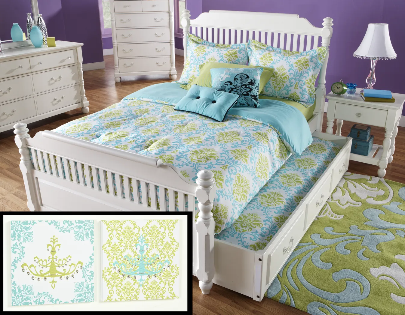 Paige Blue-Green Chandelier Full Bed Set and Accessories - Thumbnail - Image 1