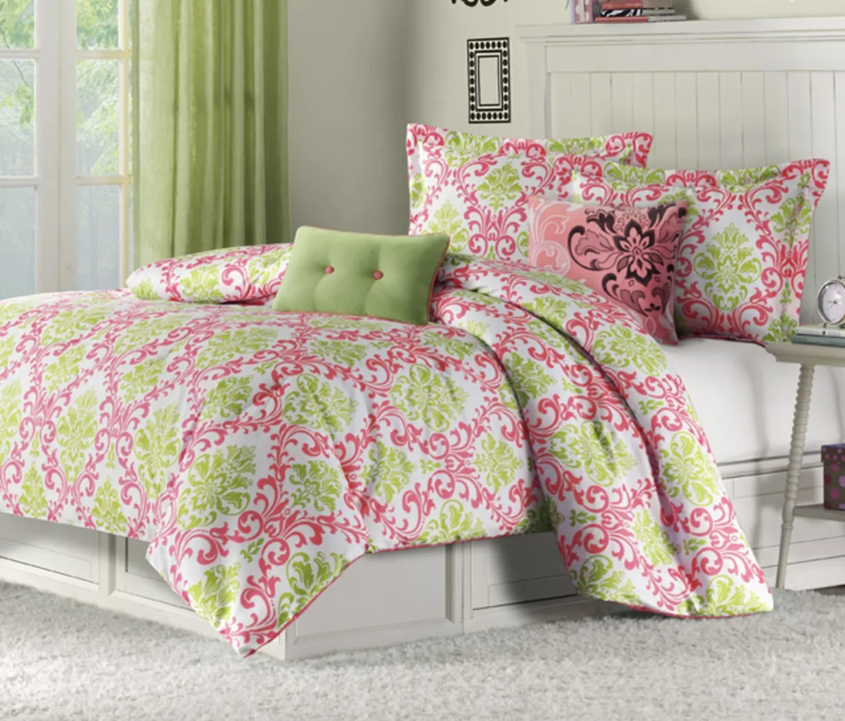 Paige Lime/Coral Twin Bed Set - Thumbnail - Image 1