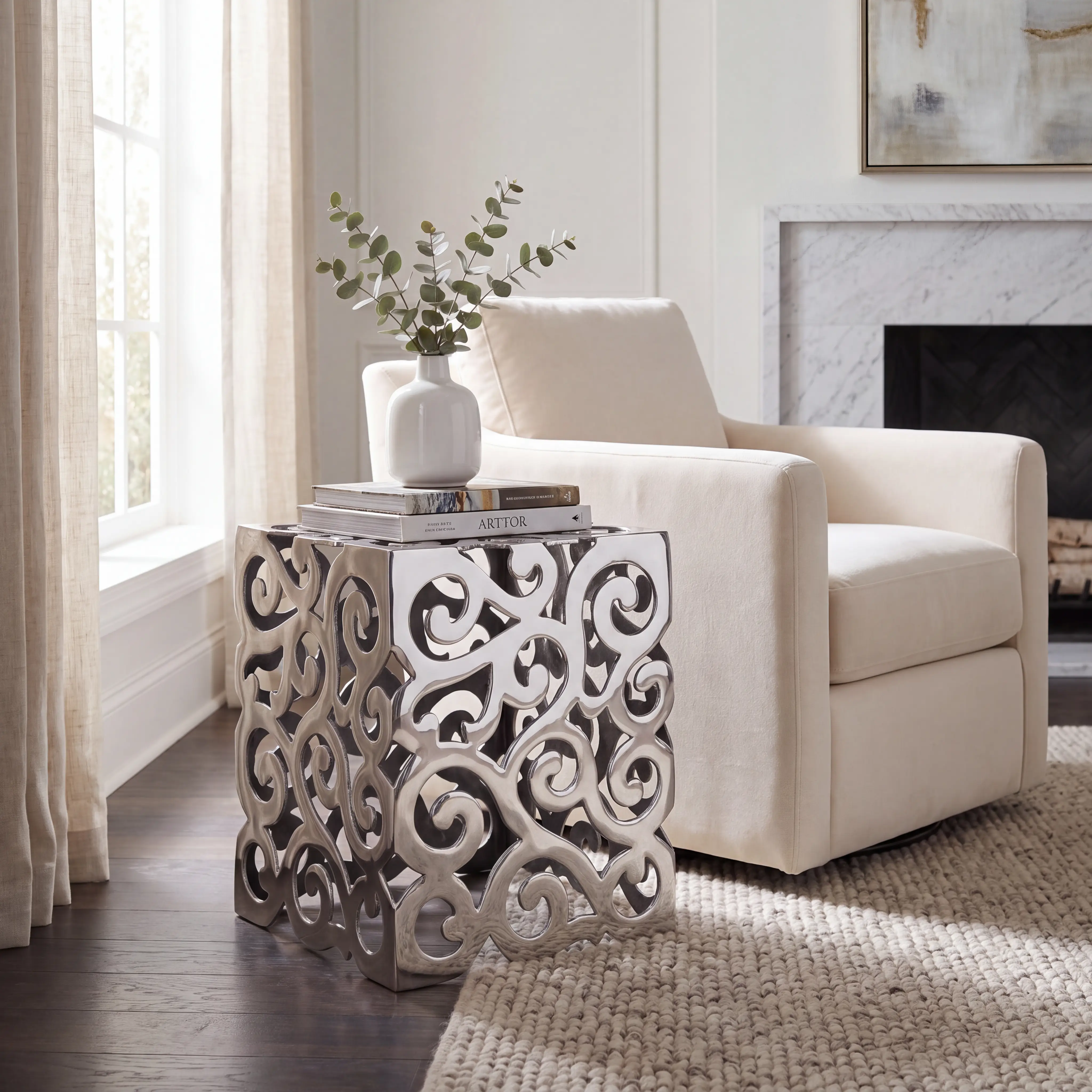Paisley Square Silver Accent Stool - Thumbnail - Image 2