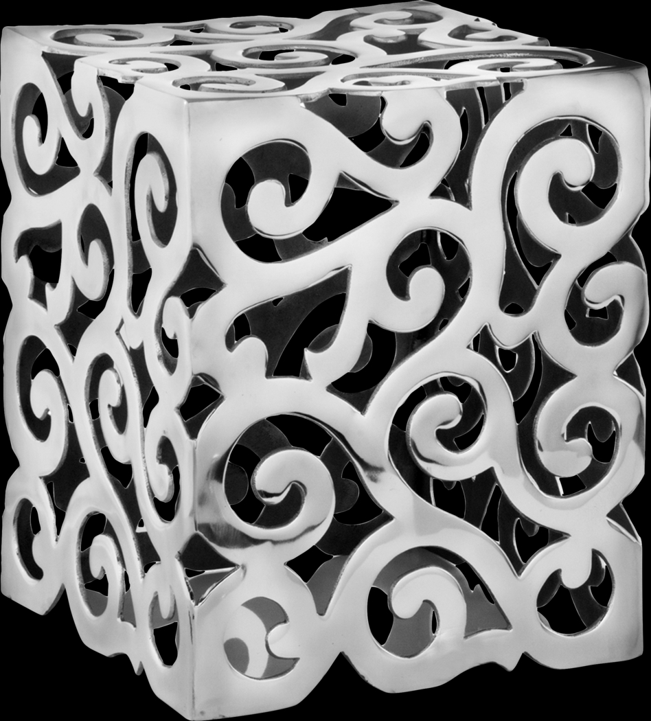 Paisley Square Silver Accent Stool - Thumbnail - Image 1