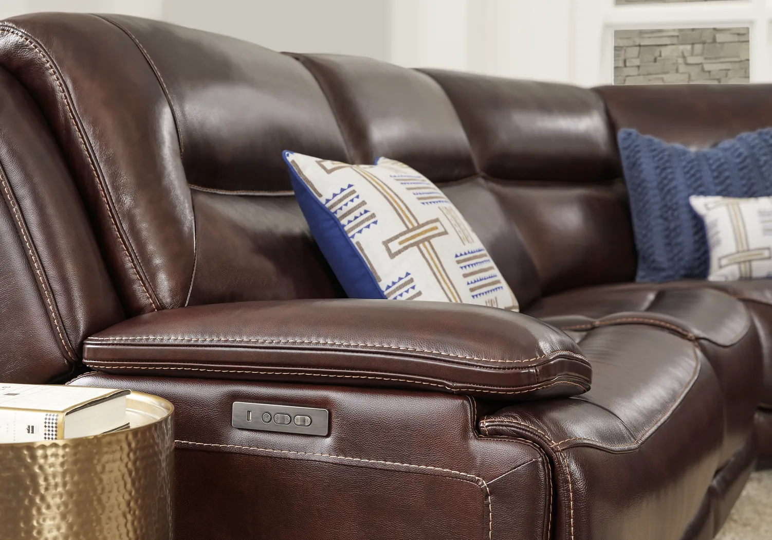 Palladino Brown Leather 6 Pc Dual Power Reclining Sectional - Image 7