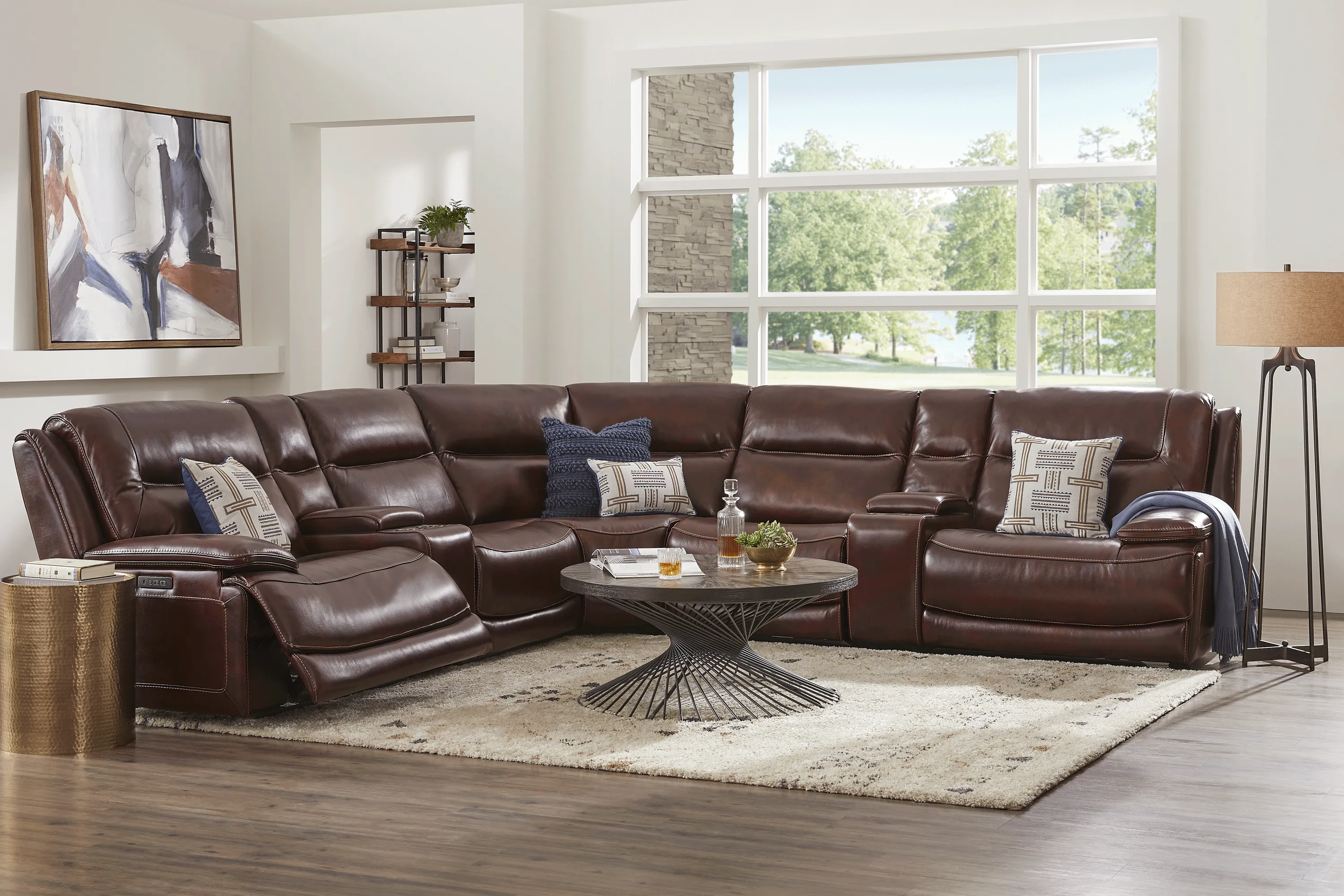 Palladino Brown Leather 7 Pc Dual Power Reclining Sectional - Thumbnail - Image 2