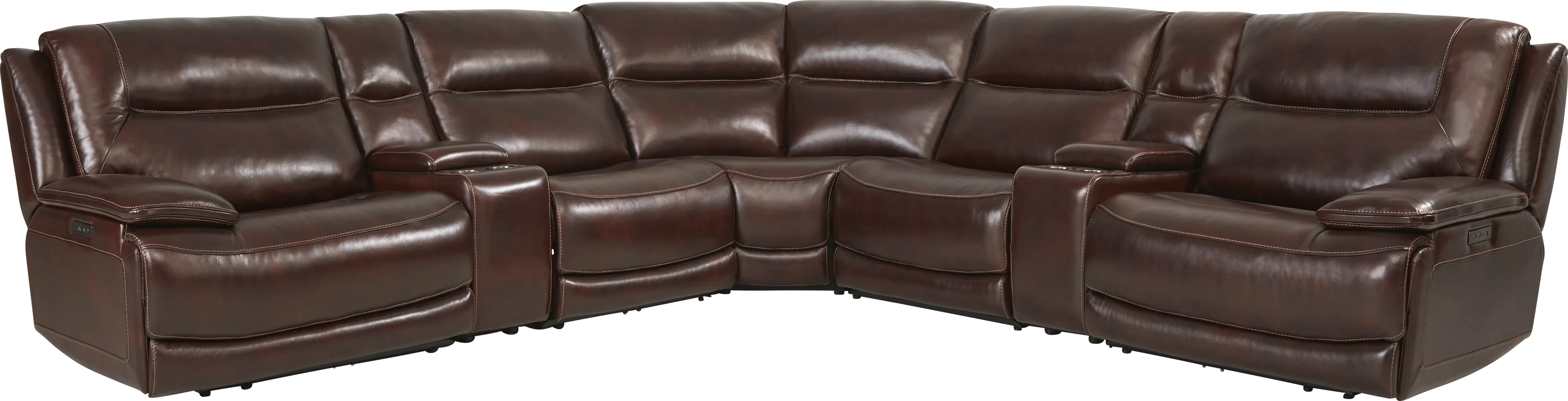 Palladino Brown Leather 7 Pc Dual Power Reclining Sectional - Thumbnail - Image 1