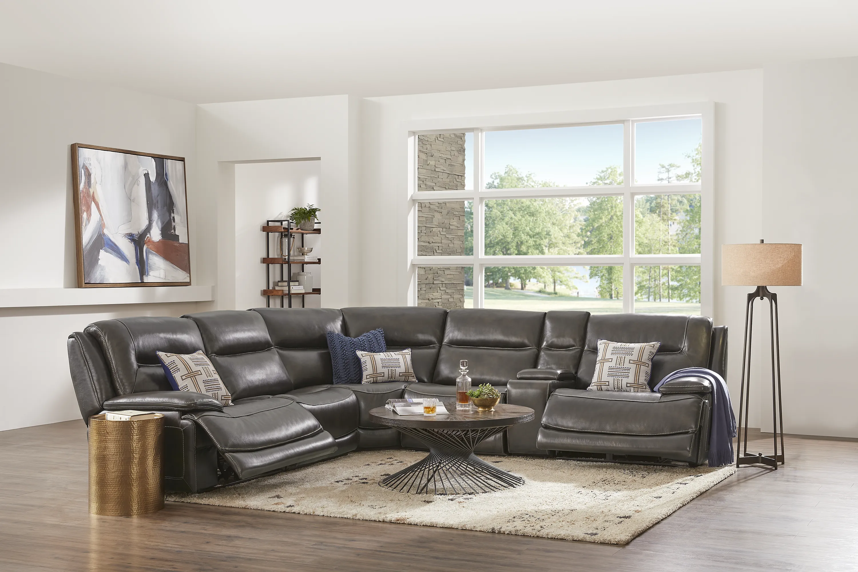 Palladino Gray Leather 6 Pc Dual Power Reclining Sectional - Thumbnail - Image 2