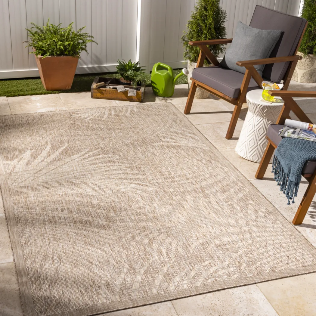 Palm Oasis Beige 6'7" x 9 Indoor/Outdoor Rug - Thumbnail - Image 2
