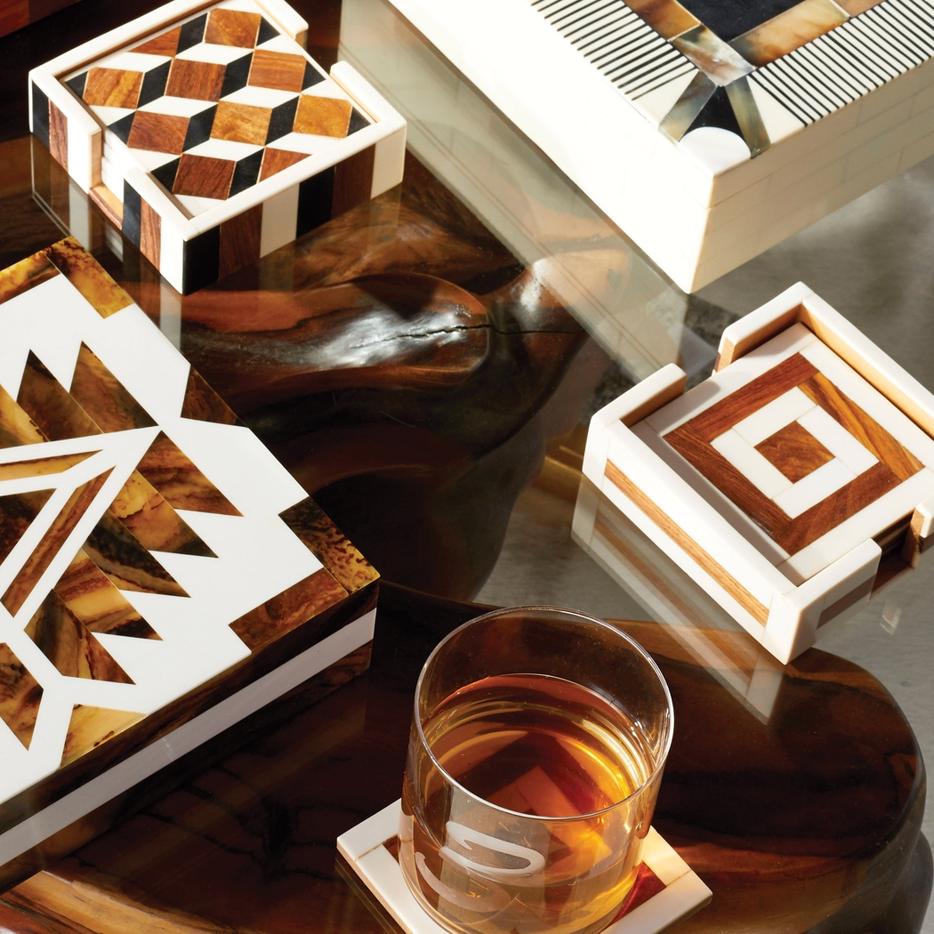 Palmdate White Coaster, Set of 4 - Thumbnail - Image 2