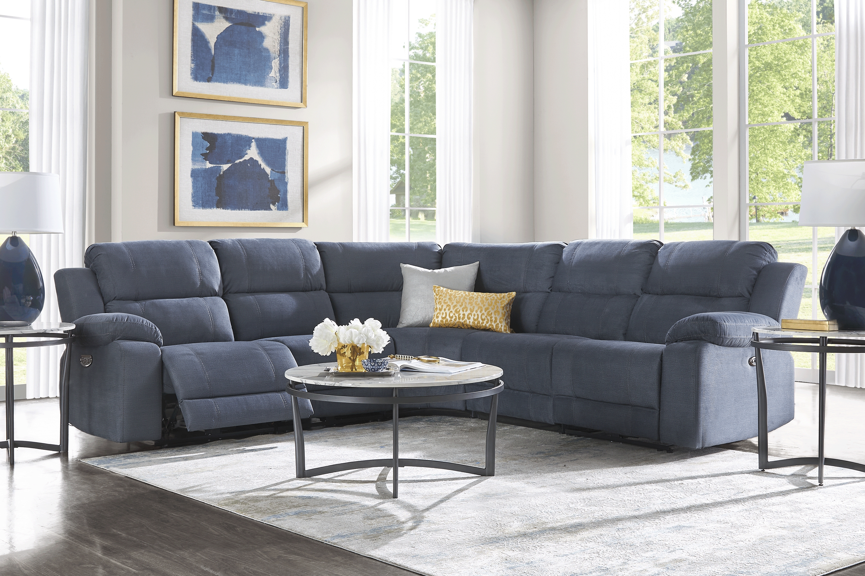 Palmer Point Blue 5 Pc Dual Power Reclining Sectional - Thumbnail - Image 2