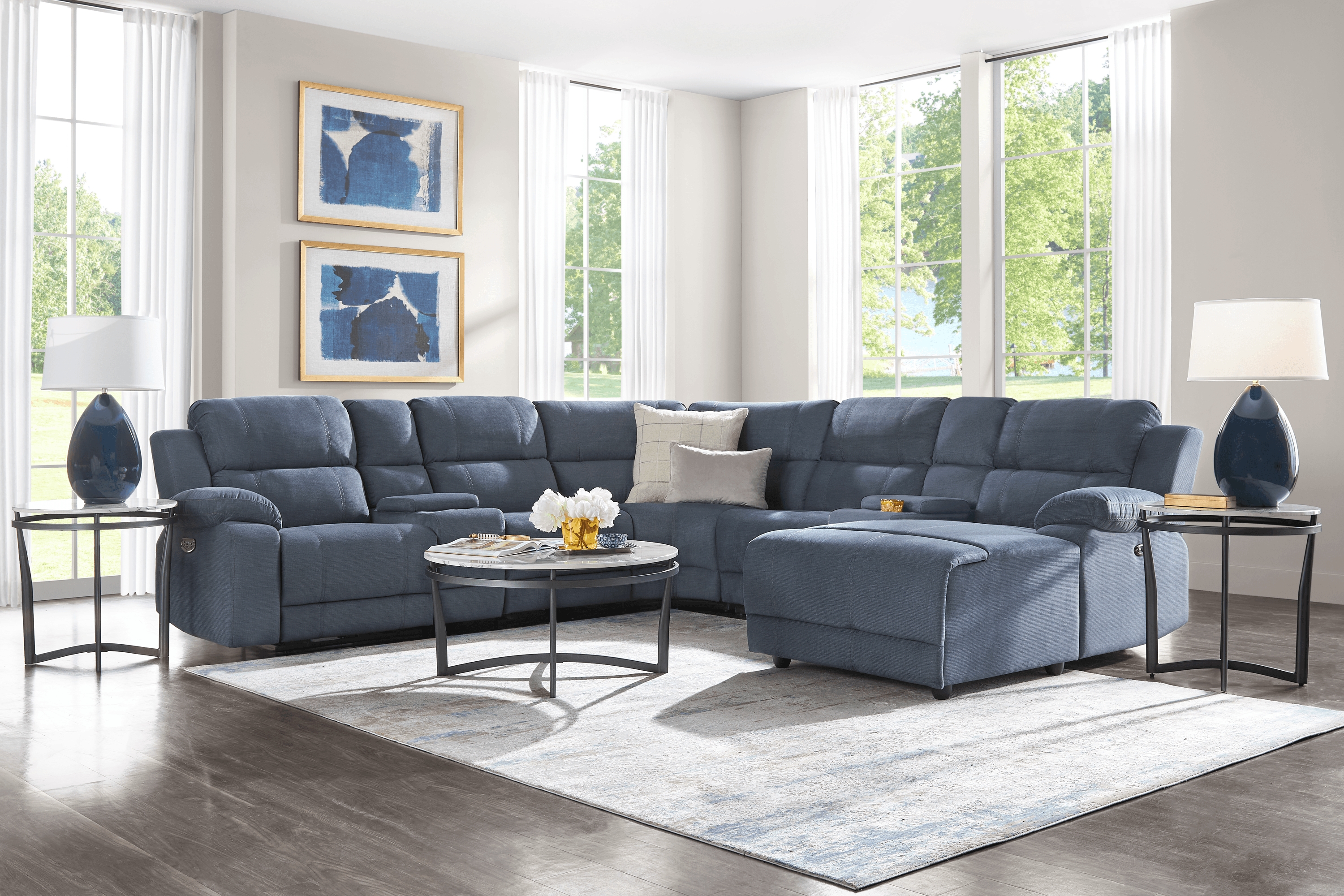 Palmer Point Blue 7 Pc Dual Power Reclining Sectional - Thumbnail - Image 2