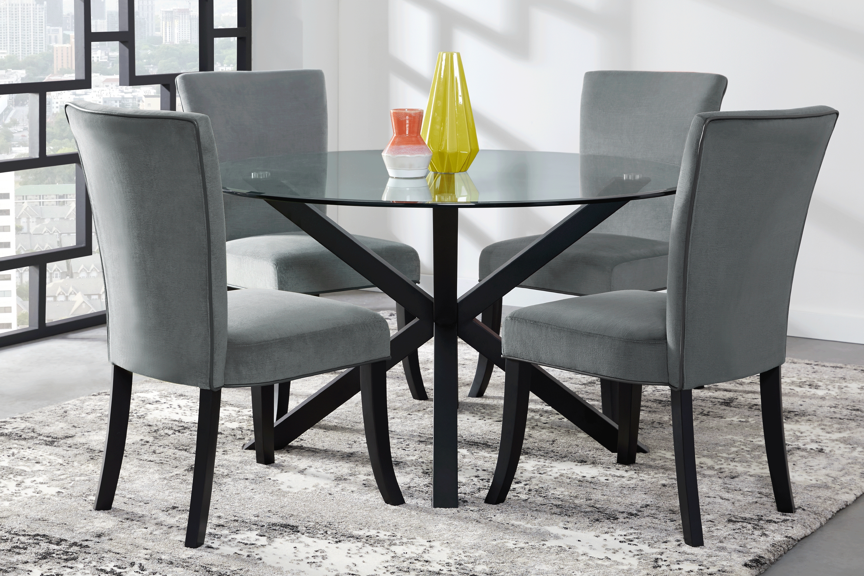Palmetto Way Black 5 Pc Dining Set with Gray Chairs - Thumbnail - Image 1