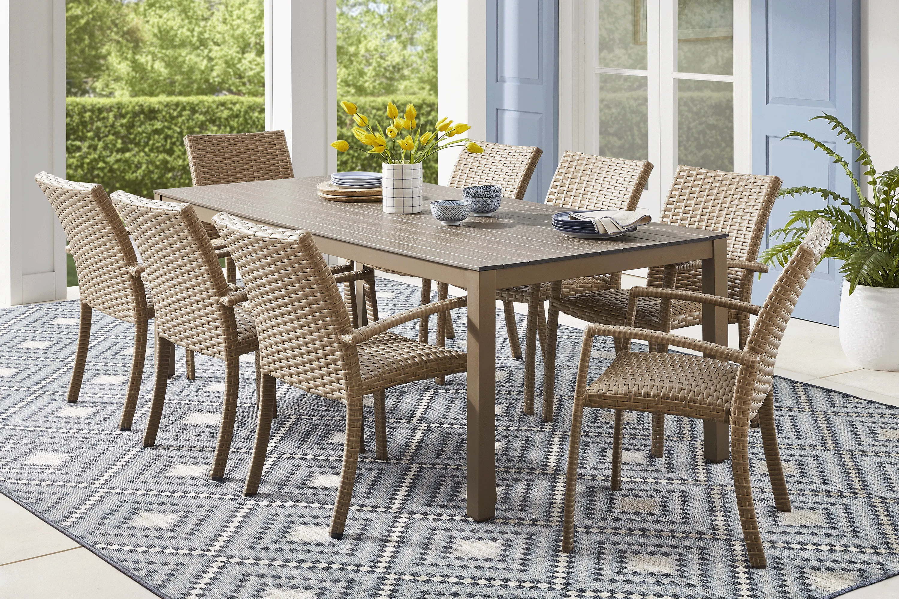 Paloma Brown 9 Pc 86 in. Outdoor Dining Set - Thumbnail - Image 1