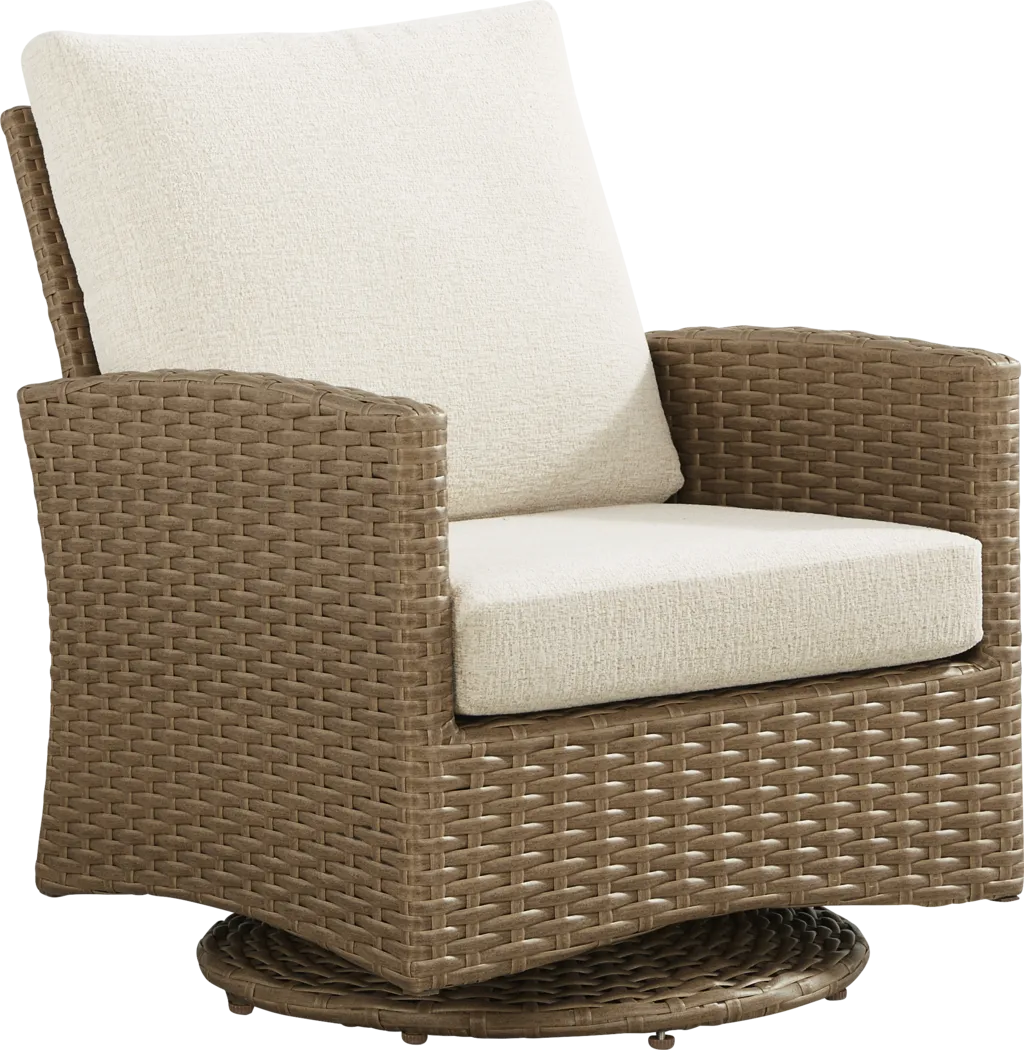 Paloma Brown Outdoor Swivel Chair with Beige Cushions - Thumbnail - Image 1